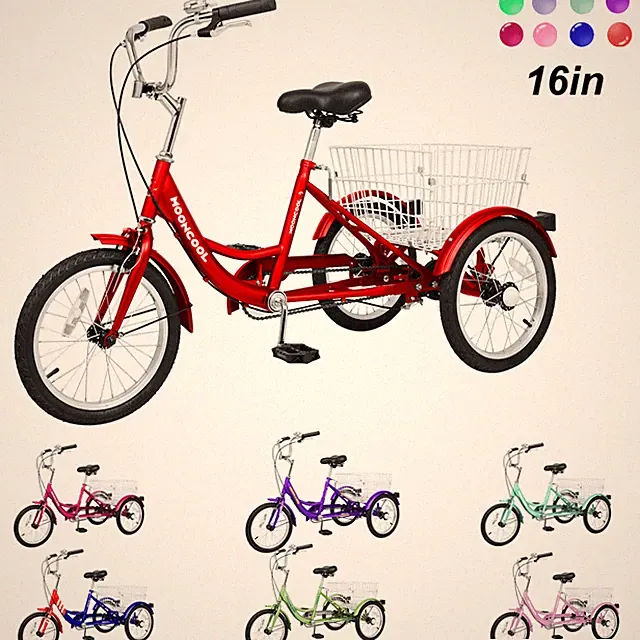 16inch Child Cruiser Tricycle 3-Wheel 1Speed Kid Trike Bicycles W/Basket As Gift
