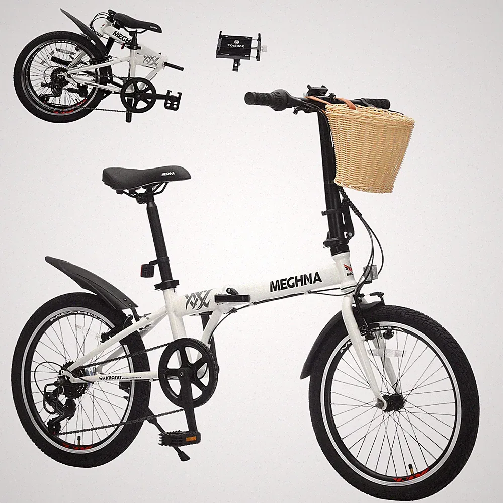 20 Inch Folding Bike for Adults with Basket Phone Holder & Fenders 6-Speed