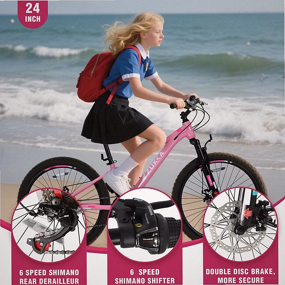 24 Inch 6-Speed Mountain Bike for Kids Boys and Girls