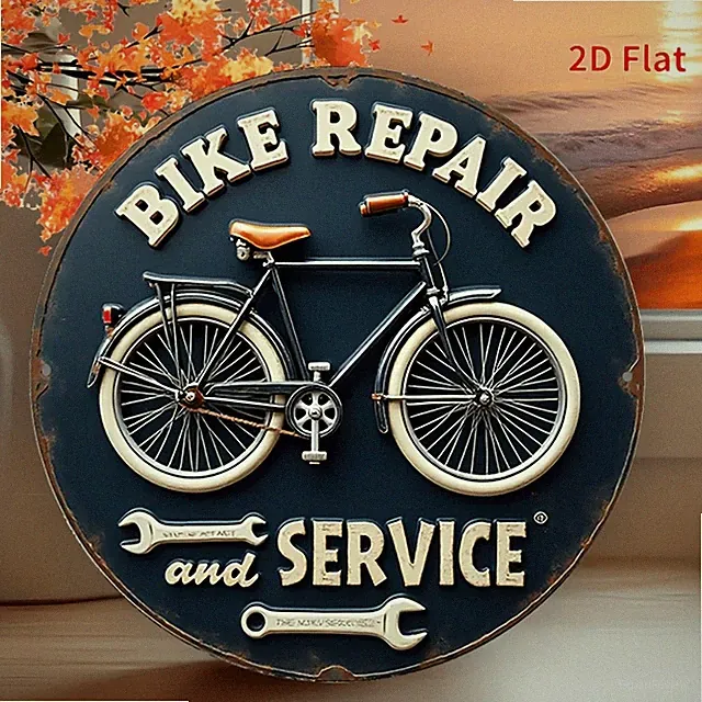 2D Flat Tin Metal Signs Home Décor Aluminum Welcome Featuring Bicycle Repair Art