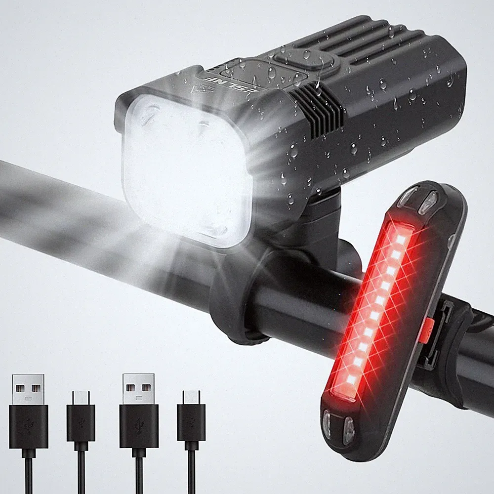 3000mAh LED Bicycle Bike Light Front Rear Rechargeable Headlight Mountain Set