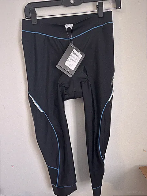 4Ucycling Bike Shorts Women's L 3/4 Bicycle Pants Black W/Blue Striping Padded