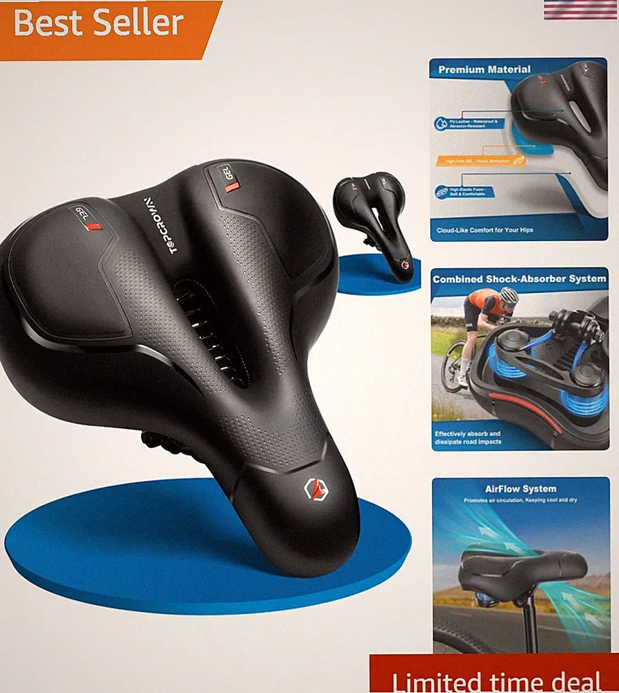 Bike Seat, Comfort Wide Bicycle Seat for Men Women, Waterproof Bike Saddle wi...