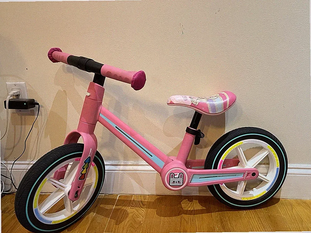 Children's folding balance bike with colorful wheels