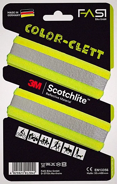 Fasi Coloured Reflective Hook and Loop Tape Pair Black Reflector