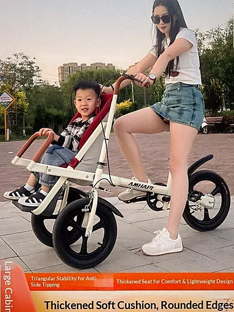 Foldable Family Tricycle with Seat, Brake & Sun Canopy, Cargo Bike for Kids