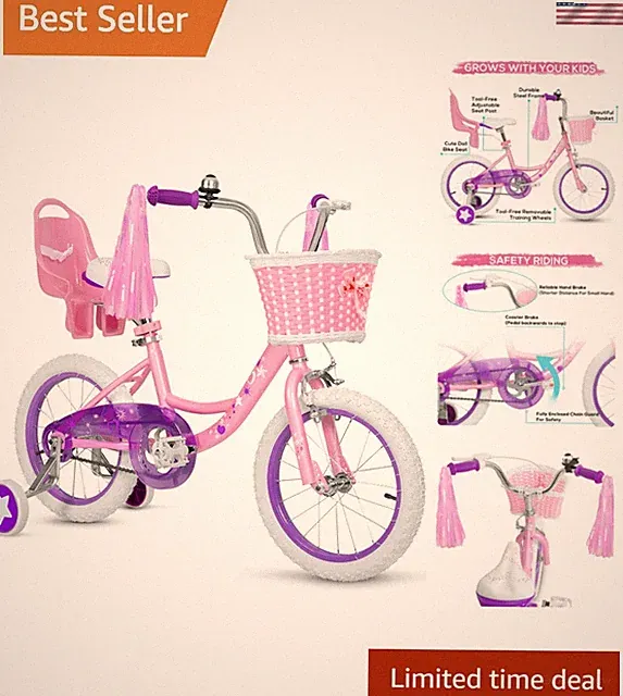 Girls Bike for 3-12 Old Kids, 14 16 20 Inch Kids Bike with Training Wheels,...