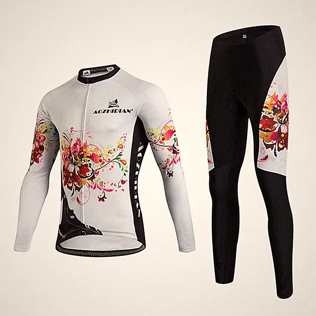 Long Sleeve Bike Clothing Women's Biking Jersey Shirt and Padded Tight Pants Set