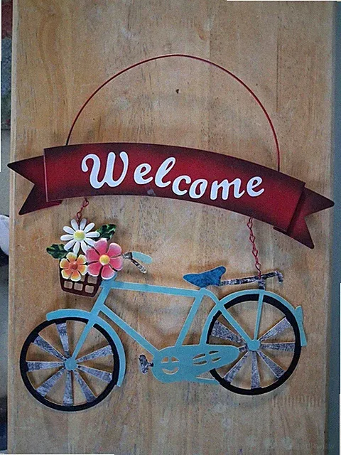 Metal Bicycle Welcome Wall Art Home Decor Sign 15" Tall 12" Wide