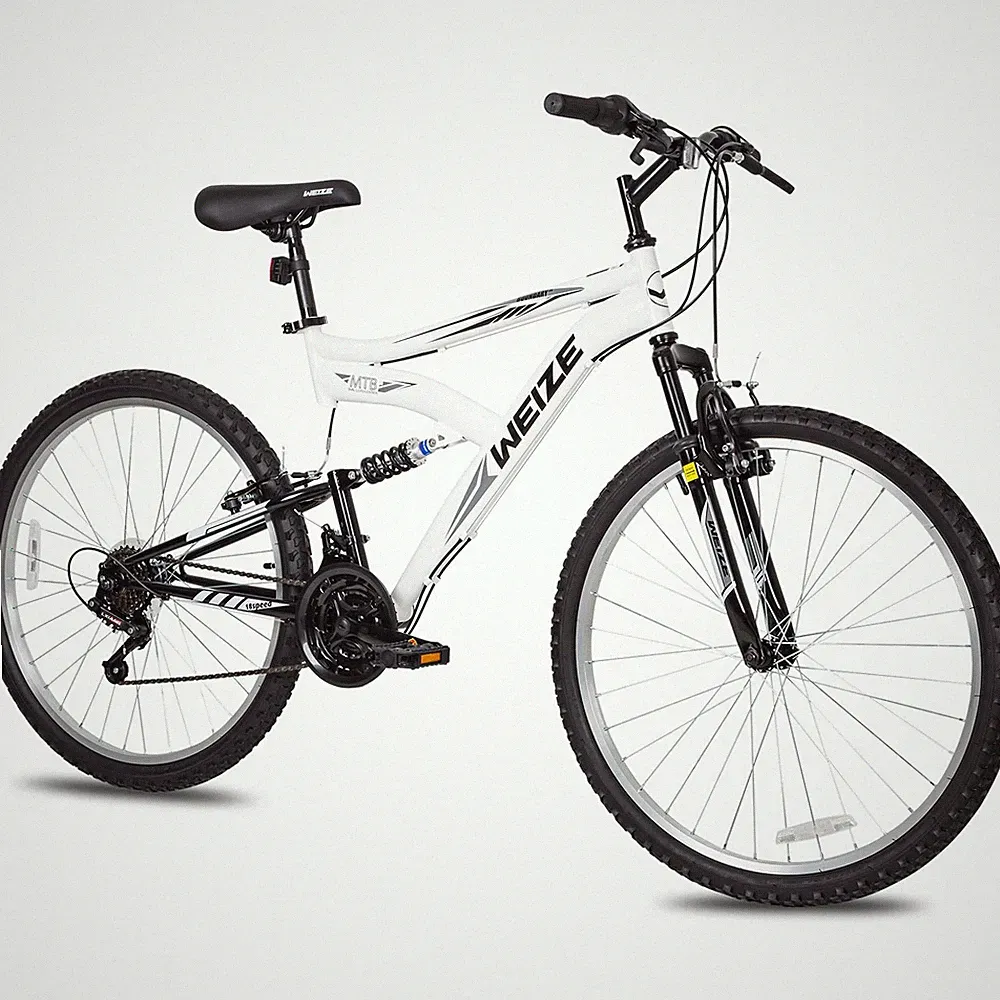 Mountain Bike 26 Inch 18 Speed High Carbon Steel Dual Suspension White WEIZE