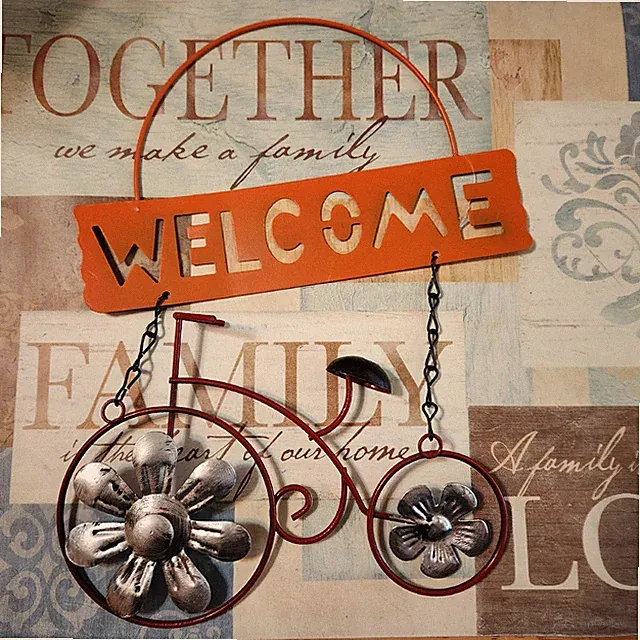 New Welcome Sign Metal BICYCLE MOVING WHEELS PORCH PATIO DOOR GARDEN New