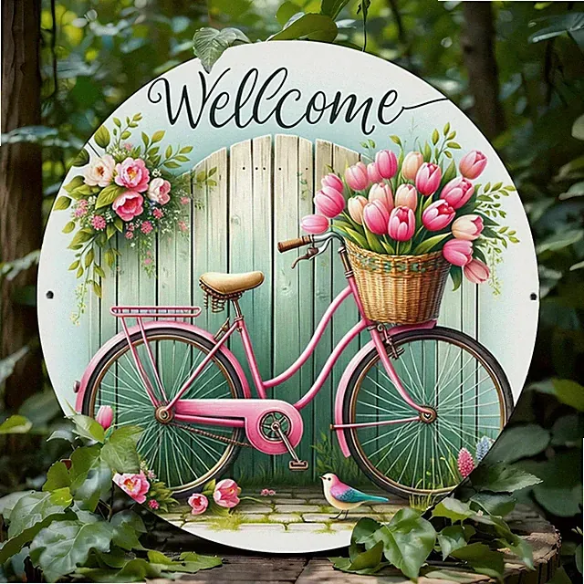Welcome Bicycle And Flower Iron Tin Metal Signs Home Décor 8x8