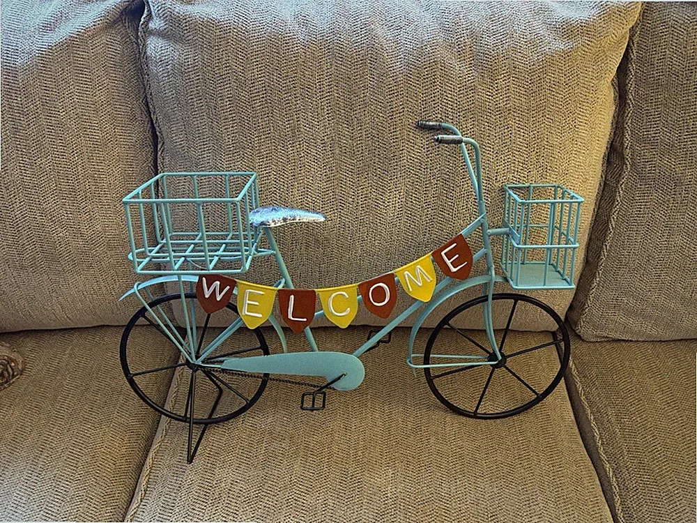 Welcome Sign Metal Bicycle Sculpture Home Decor