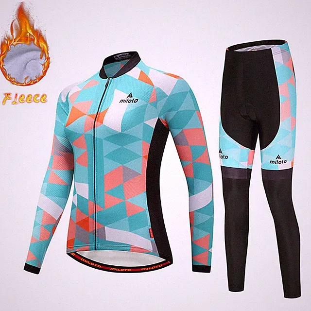 Winter Bike Clothing Women's Thermal Fleece Biking Jersey and Padded Pants Kit