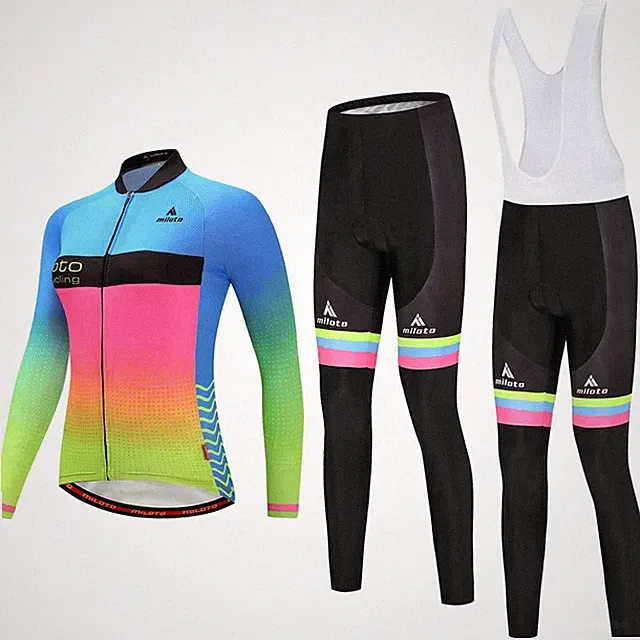 Women's Bicycle Clothes Long Sleeve Jersey & Padded Cycle Long (Bib) Tights Set