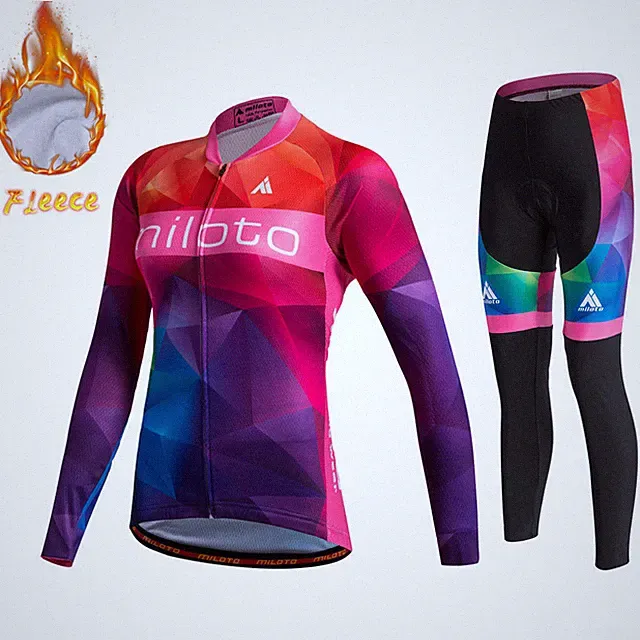 Women's Bicycle Winter Clothing Thermal Fleece Cycling Jersey Pants Padded Set
